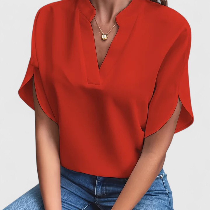 Inga V neck blouse with split short sleeves – image 3