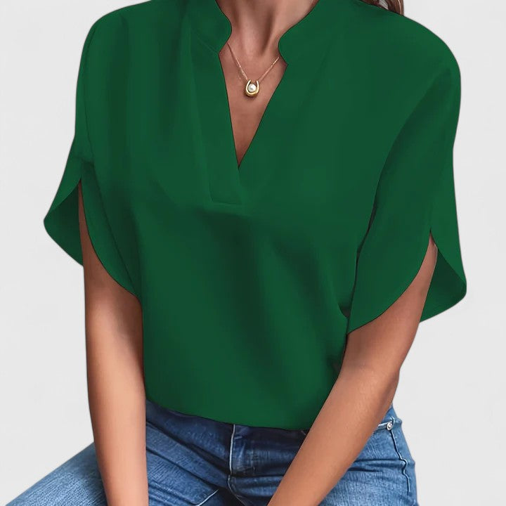 Inga V neck blouse with split short sleeves – image 4