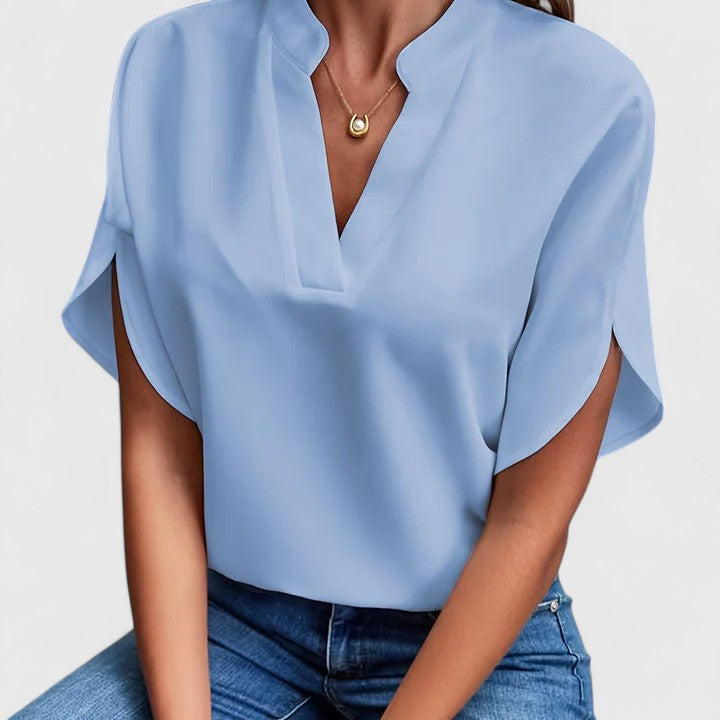 Inga V neck blouse with split short sleeves – image 5
