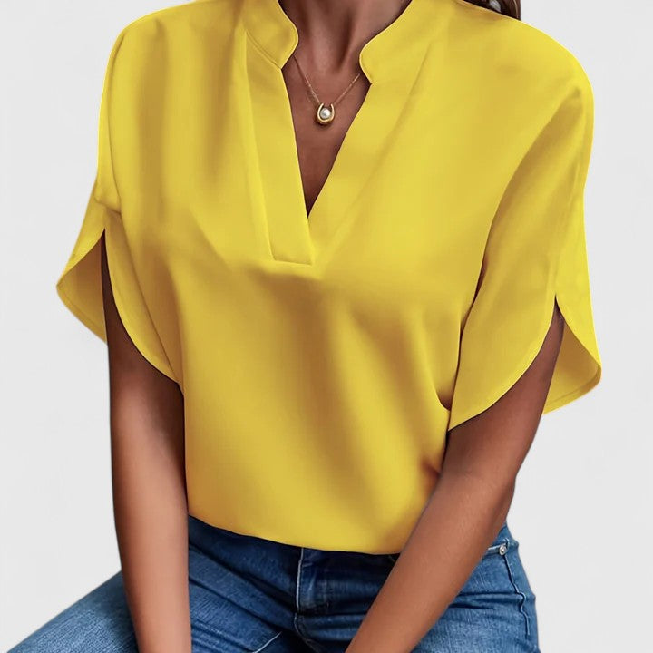 Inga V neck blouse with split short sleeves – image 6