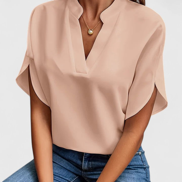 Inga V neck blouse with split short sleeves – image 7