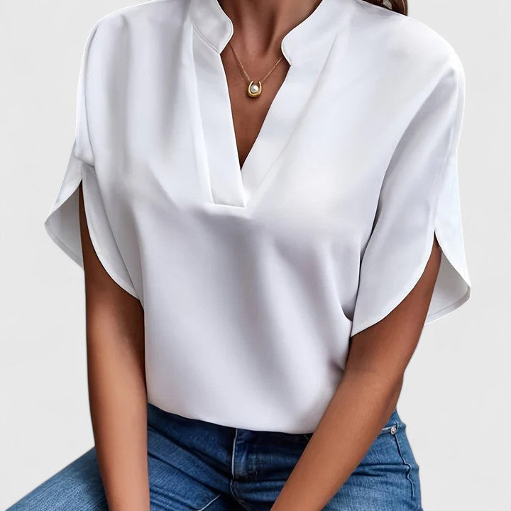 Inga V neck blouse with split short sleeves