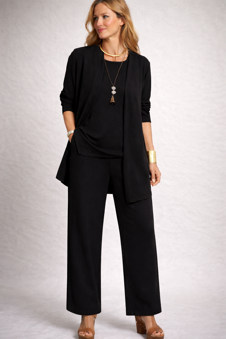 Catherine three piece set with cardigan and wide leg trousers – image 3