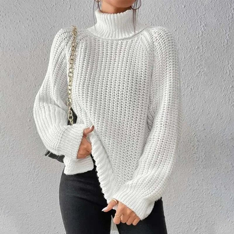 Nanna chunky knit roll neck jumper with side splits – image 10