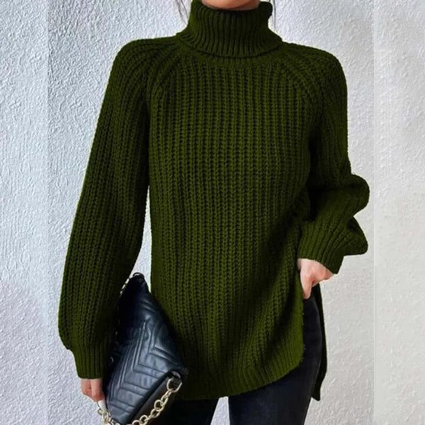 Nanna chunky knit roll neck jumper with side splits – image 2