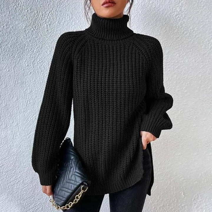 Nanna chunky knit roll neck jumper with side splits – image 3