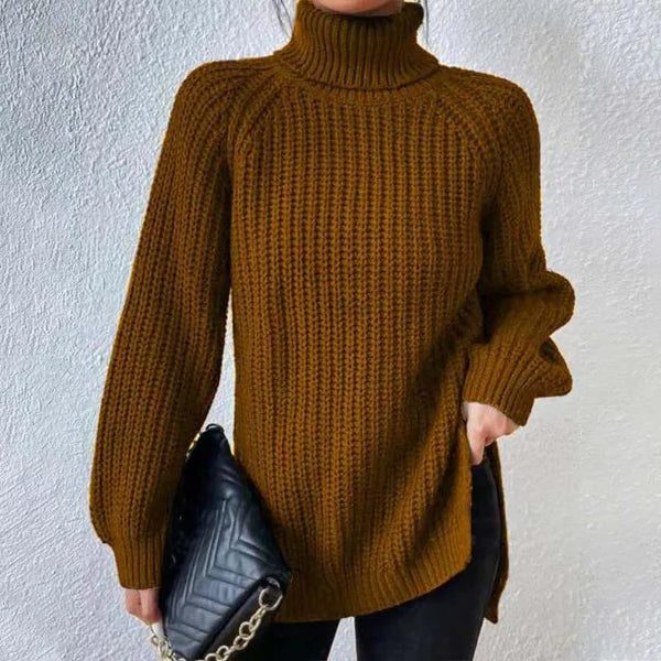 Nanna chunky knit roll neck jumper with side splits – image 5