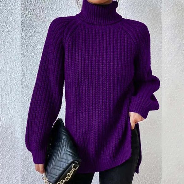 Nanna chunky knit roll neck jumper with side splits – image 6