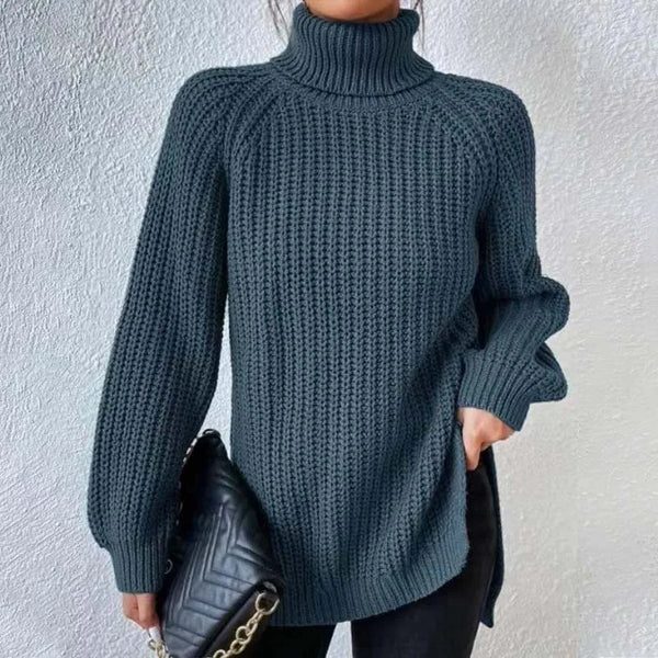 Nanna chunky knit roll neck jumper with side splits – image 7