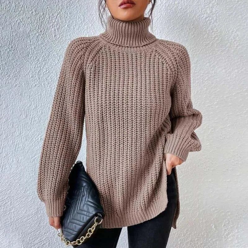 Nanna chunky knit roll neck jumper with side splits – image 8
