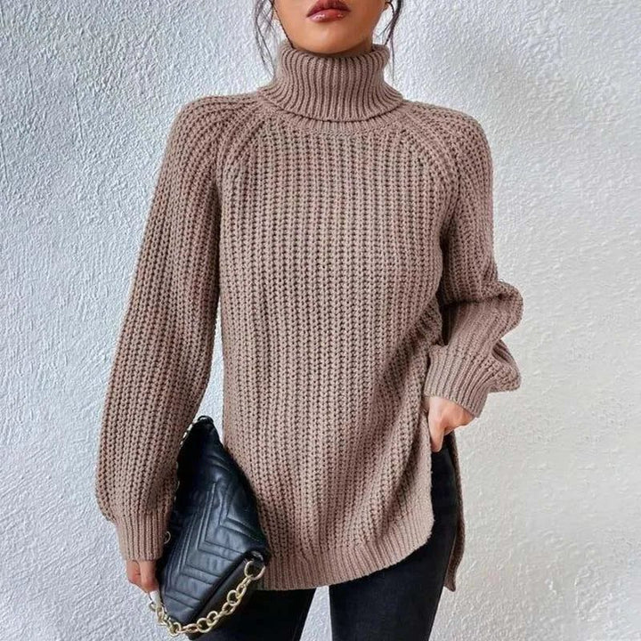 Nanna chunky knit roll neck jumper with side splits – image 8