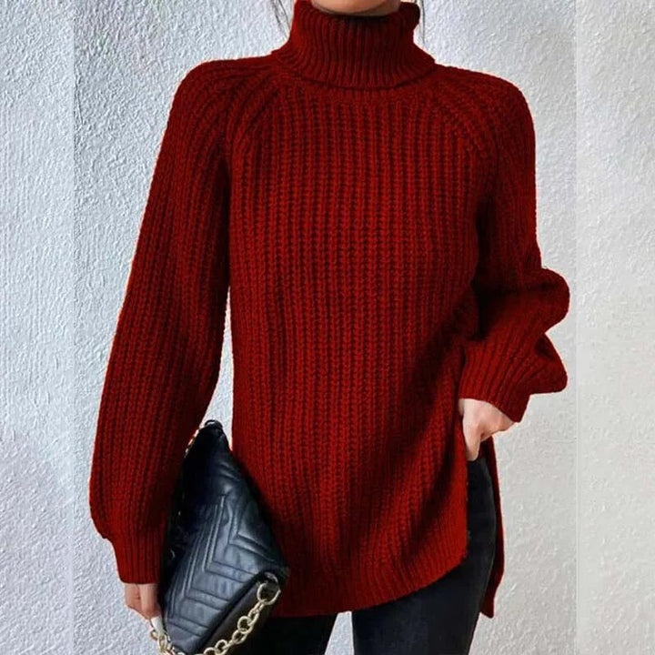 Nanna chunky knit roll neck jumper with side splits – image 9