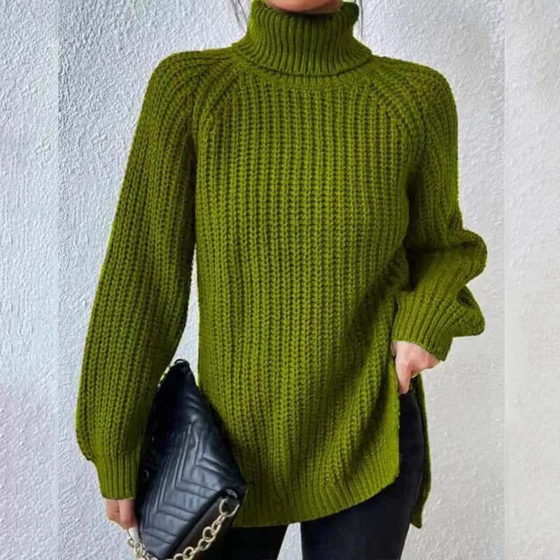 Nanna chunky knit roll neck jumper with side splits