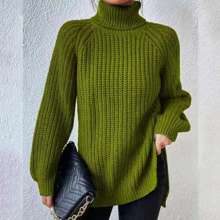 Nanna chunky knit roll neck jumper with side splits