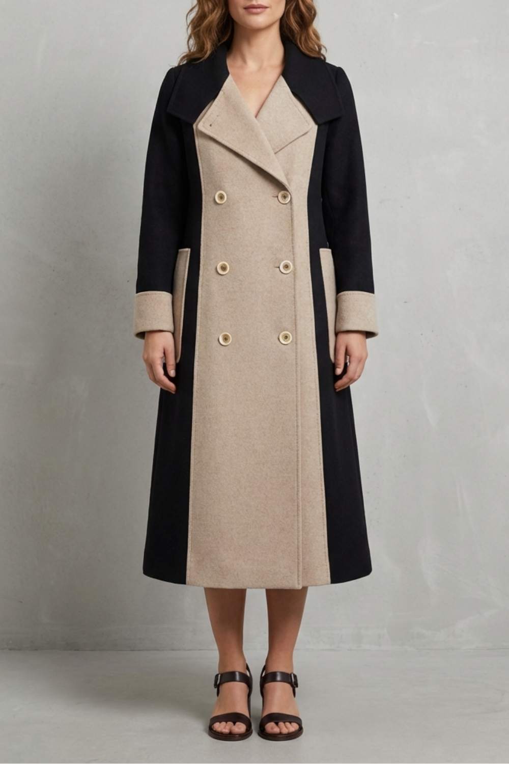 Keavy hepburn style contrast trim coat
