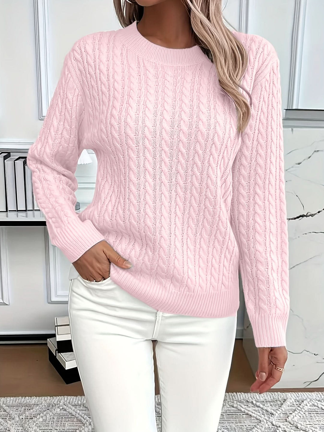 Liva cable knit crew neck jumper – image 3