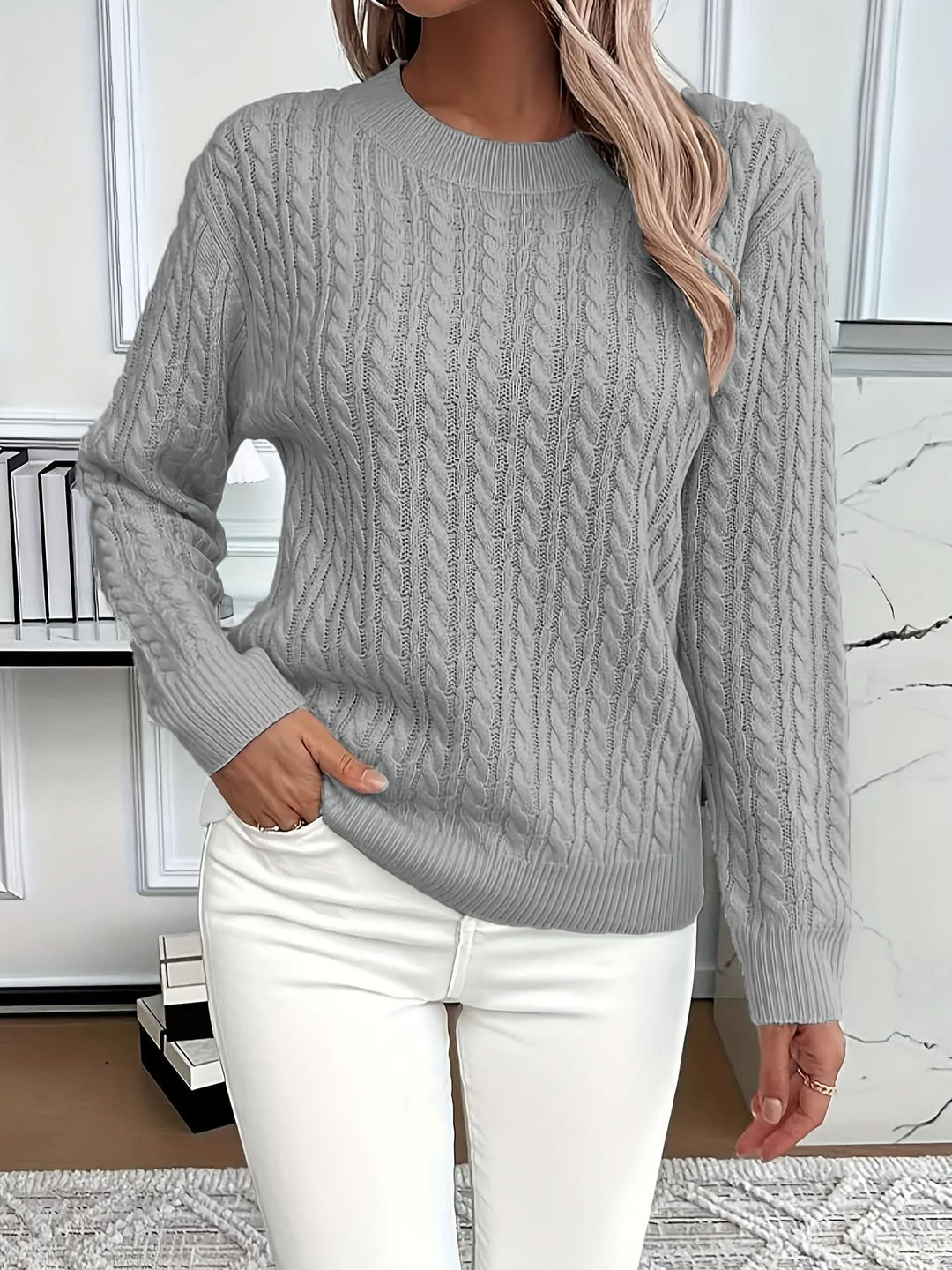Liva cable knit crew neck jumper – image 5