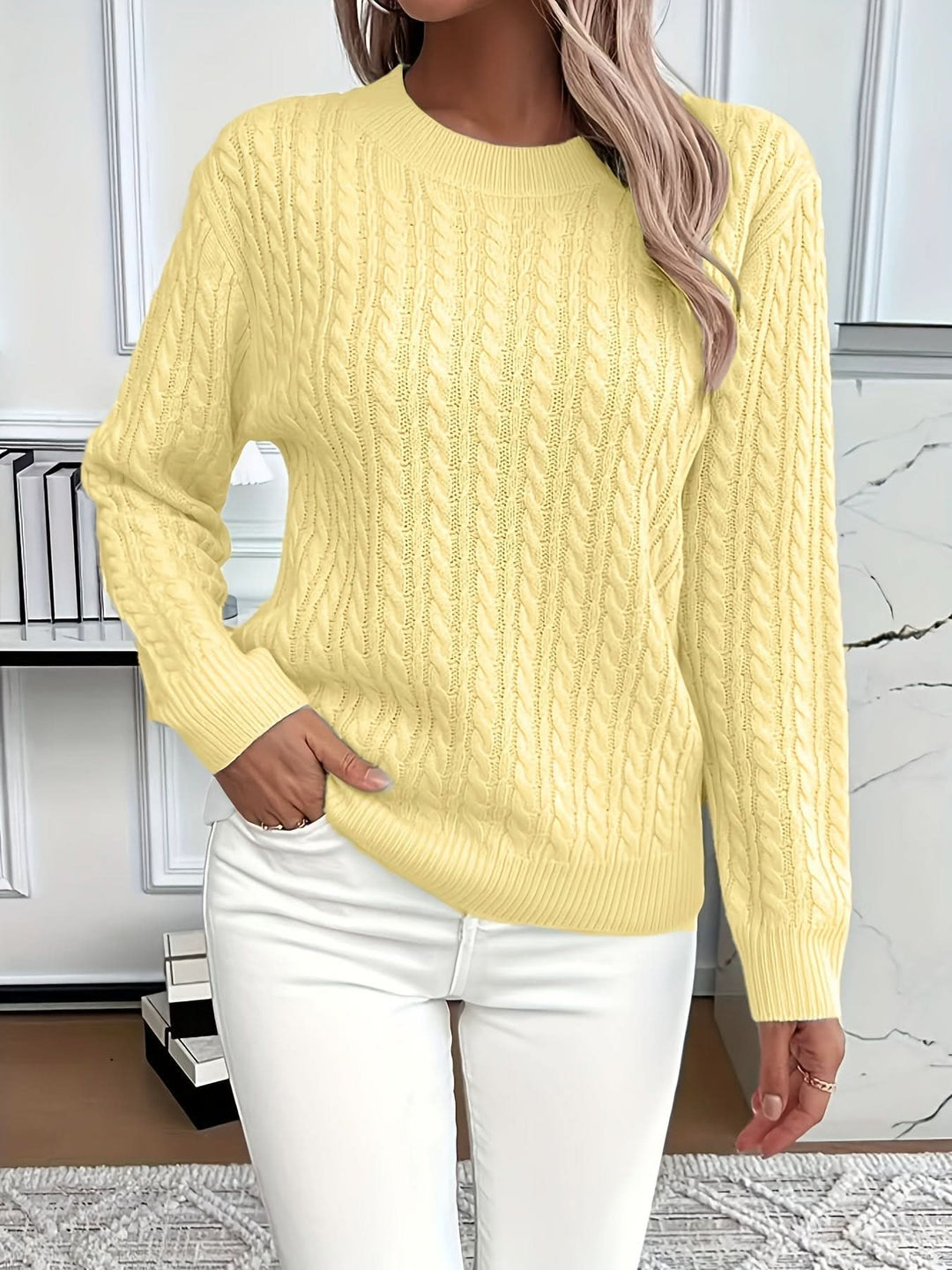 Liva cable knit crew neck jumper – image 6
