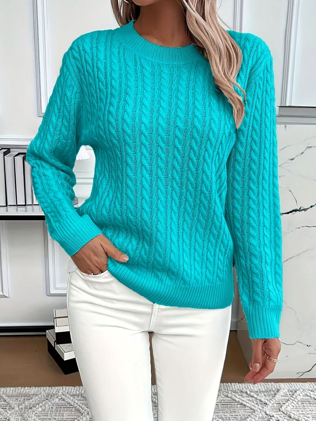 Liva cable knit crew neck jumper – image 7