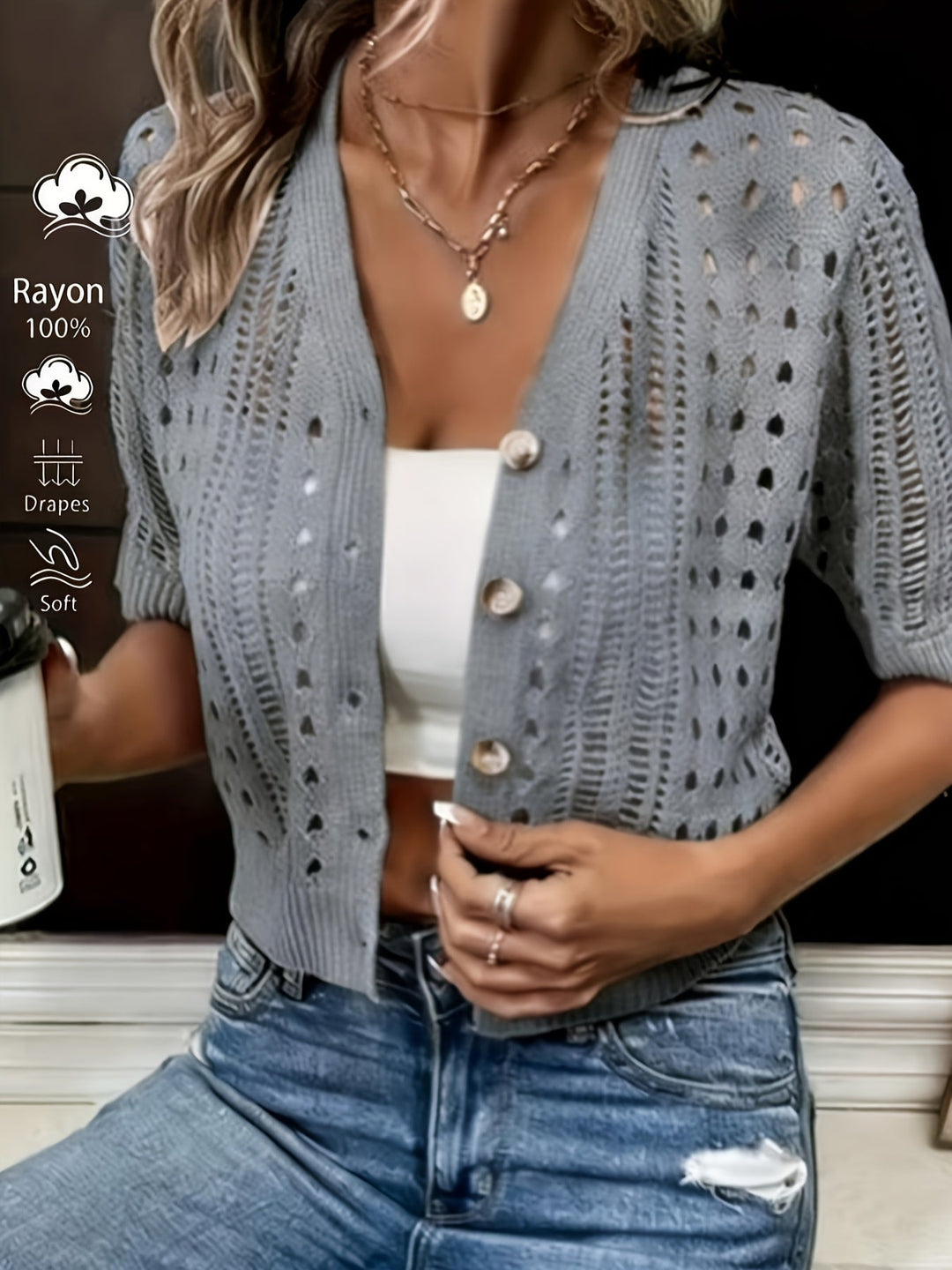 Saar cropped open knit cardigan – image 6