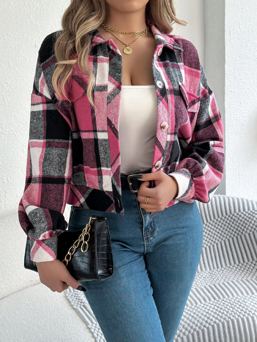 Tilda cropped plaid shacket – image 5