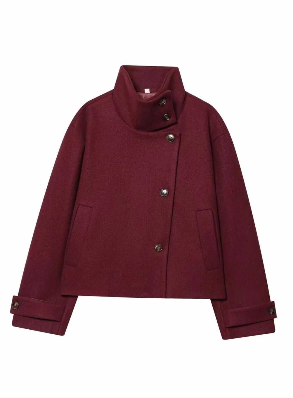 Adeline Elegant Cropped High Collar Wool Coat