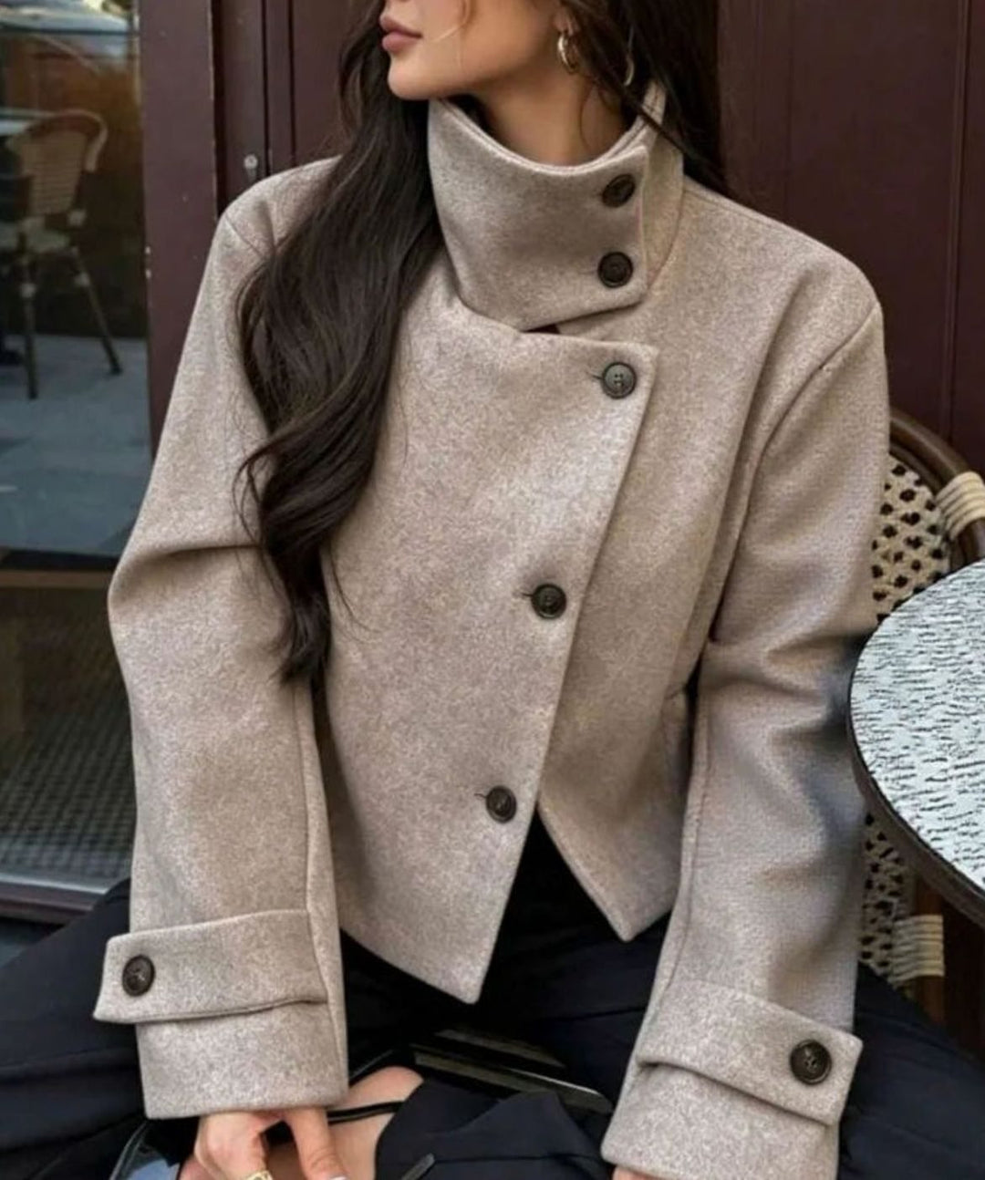 Adeline Elegant Cropped High Collar Wool Coat - image 5