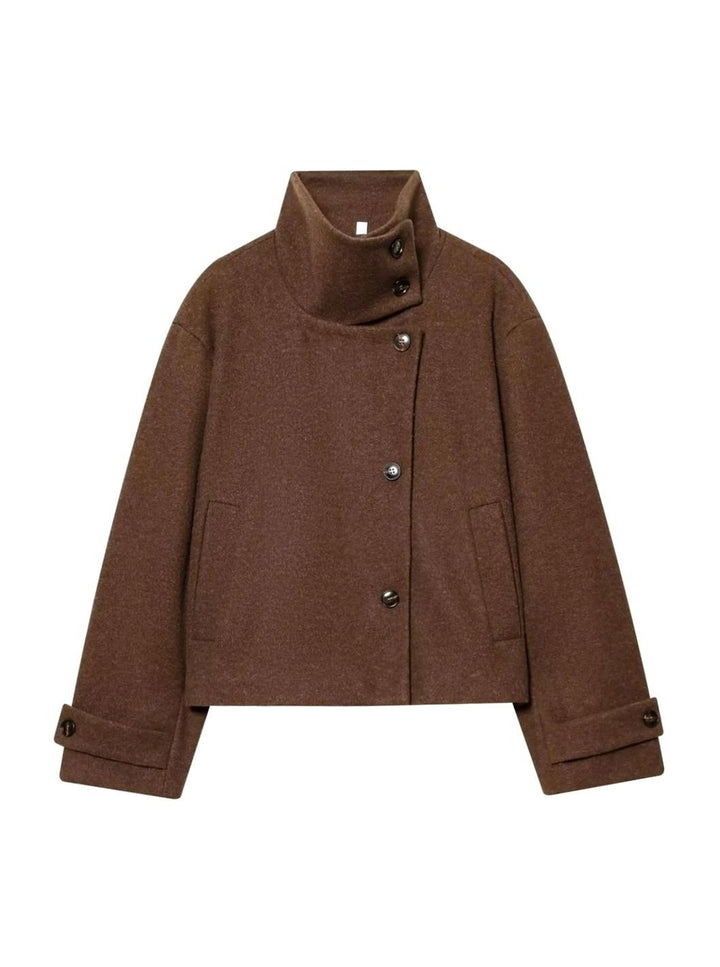 Adeline Elegant Cropped High Collar Wool Coat - image 7