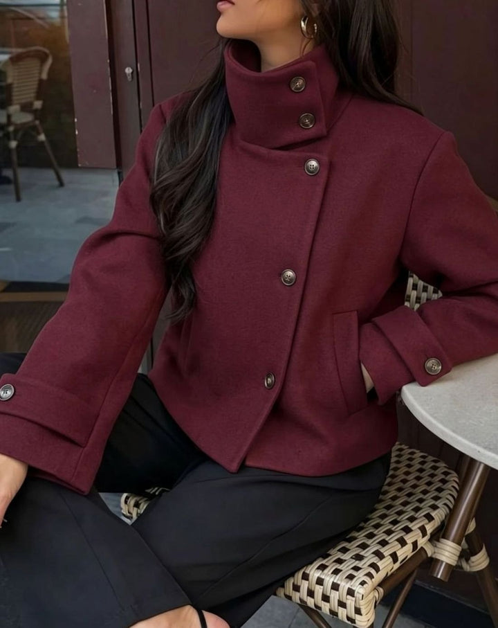 Adeline Elegant Cropped High Collar Wool Coat - image 3