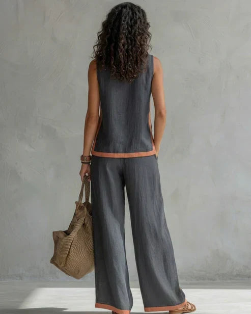 Priscilla sleeveless top and wide leg trouser set with contrast trim – image 7
