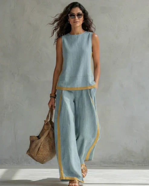 Priscilla sleeveless top and wide leg trouser set with contrast trim – image 4