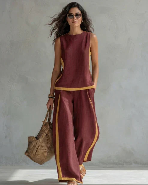 Priscilla sleeveless top and wide leg trouser set with contrast trim – image 6