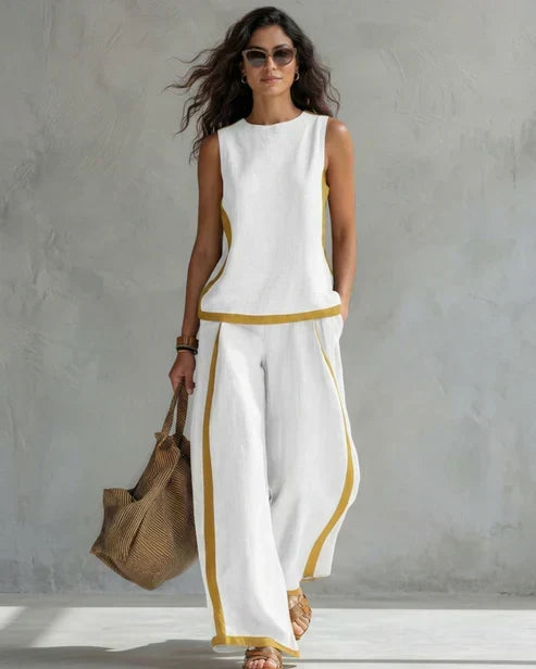 Priscilla sleeveless top and wide leg trouser set with contrast trim – image 3