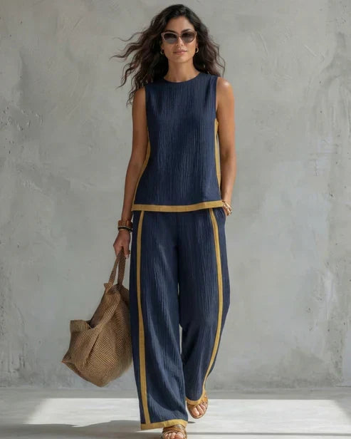 Priscilla sleeveless top and wide leg trouser set with contrast trim – image 2