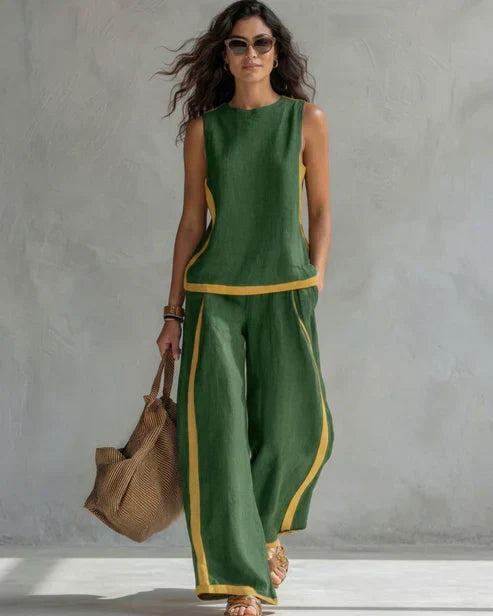 Priscilla sleeveless top and wide leg trouser set with contrast trim – image 5
