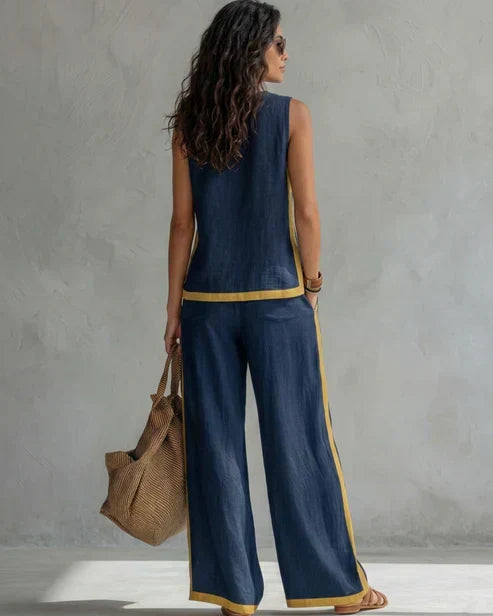 Priscilla sleeveless top and wide leg trouser set with contrast trim – image 8