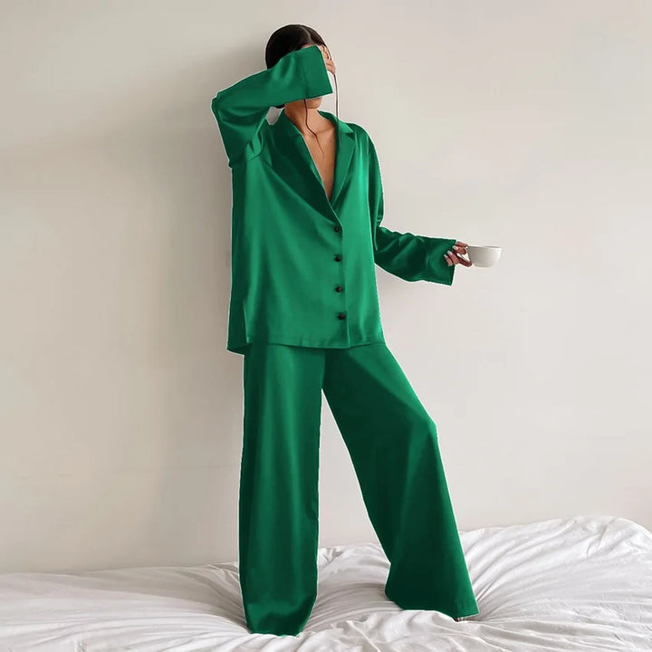 Aerona relaxed satin pyjama set – image 10