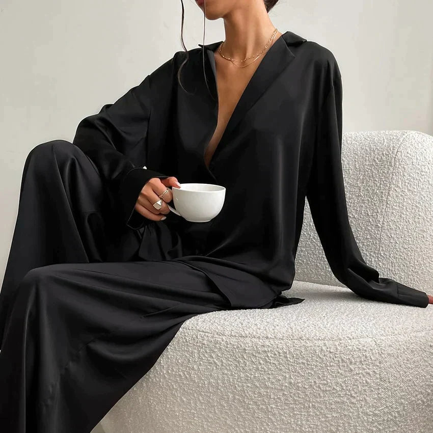 Aerona relaxed satin pyjama set