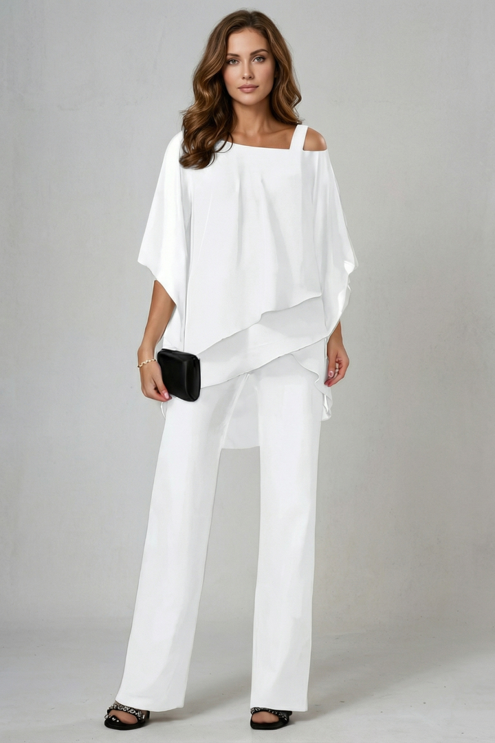 Mhairi asymmetric chiffon top wide leg co ord set – image 2