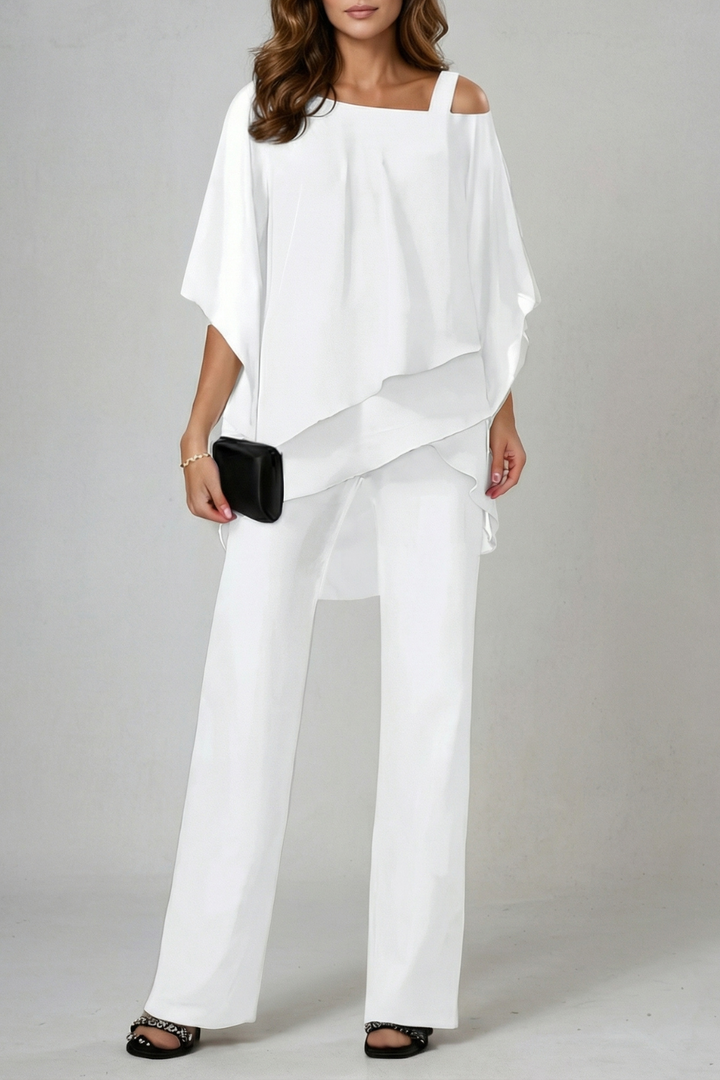 Mhairi asymmetric chiffon top wide leg co ord set