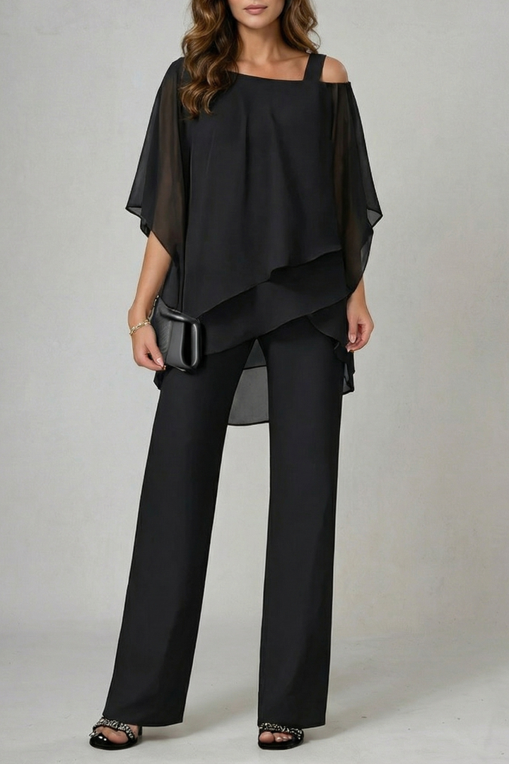 Mhairi asymmetric chiffon top wide leg co ord set – image 5