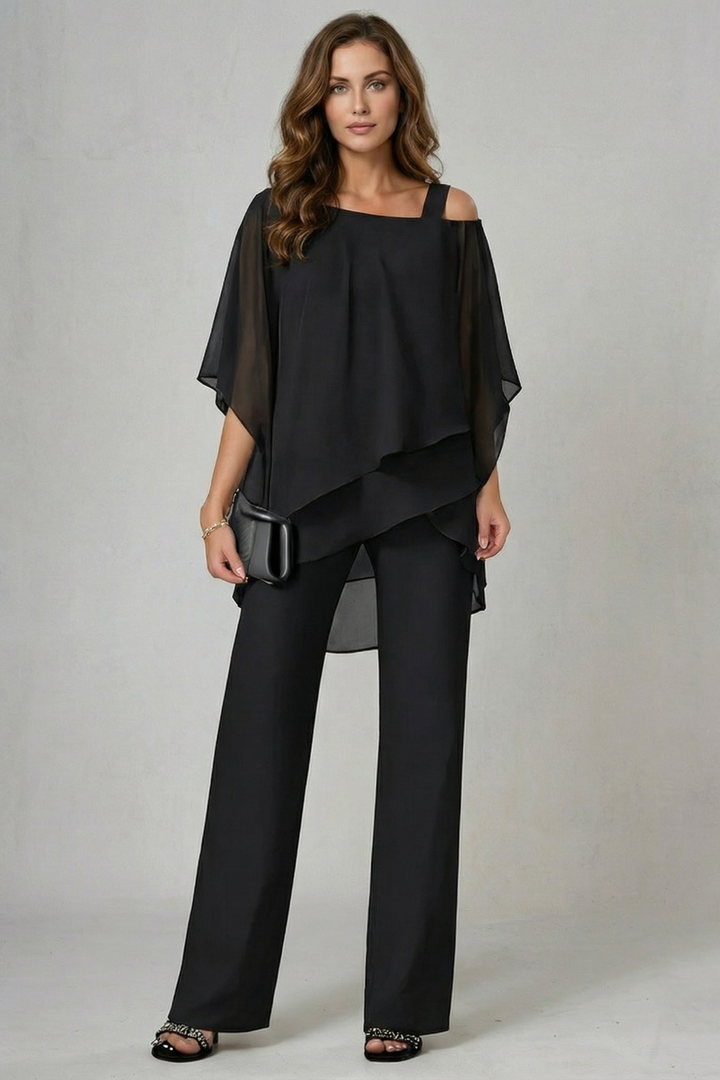 Mhairi asymmetric chiffon top wide leg co ord set – image 6