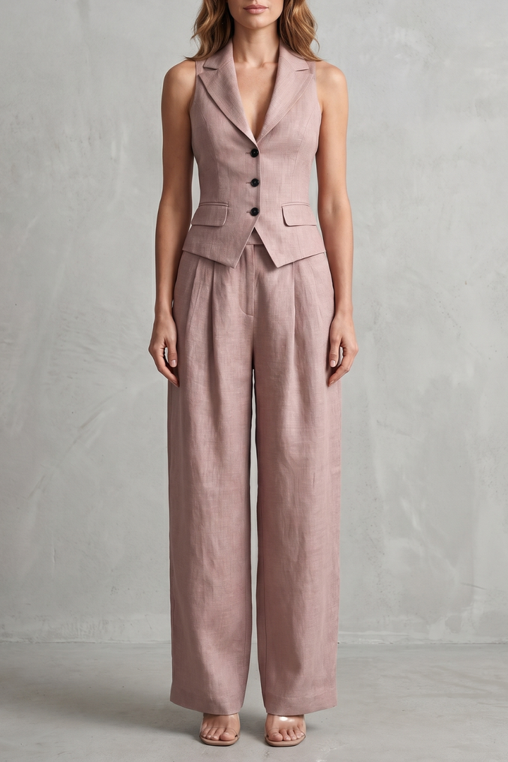 Rebecca button front waistcoat and wide leg trousers set