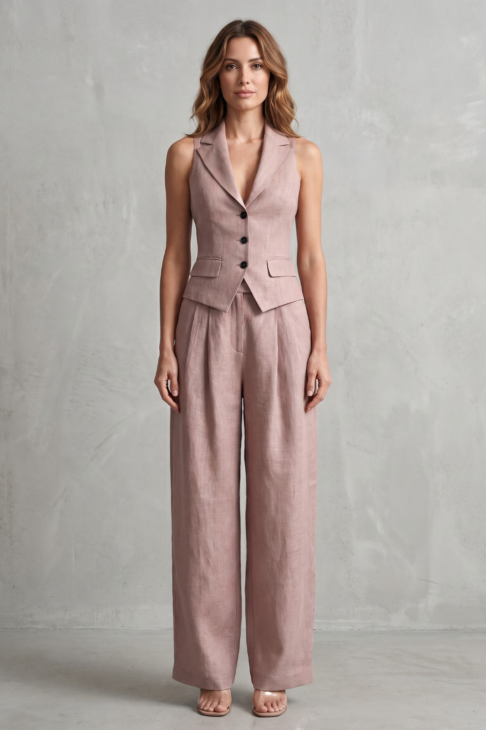 Rebecca button front waistcoat and wide leg trousers set – image 2