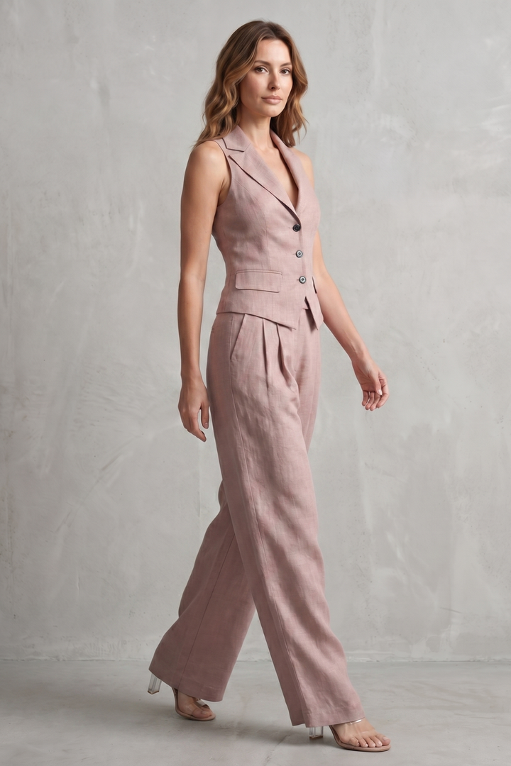 Rebecca button front waistcoat and wide leg trousers set – image 3