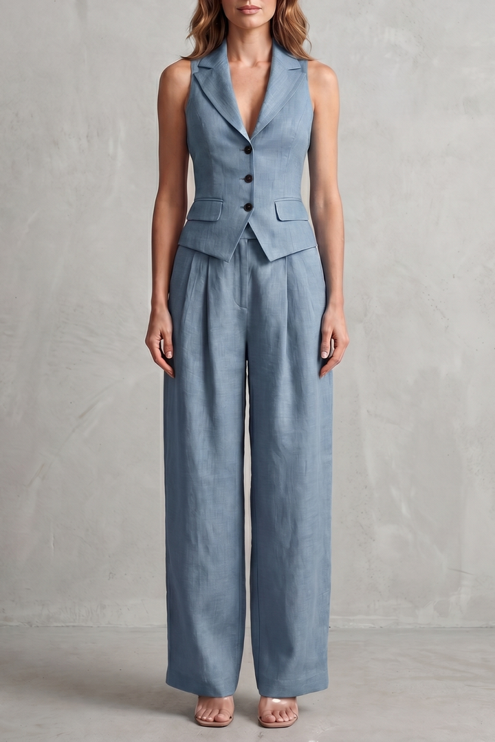 Rebecca button front waistcoat and wide leg trousers set – image 5