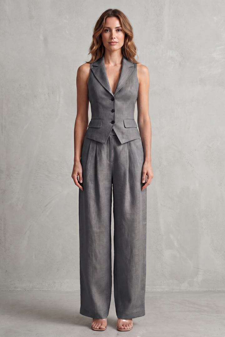 Rebecca button front waistcoat and wide leg trousers set – image 8