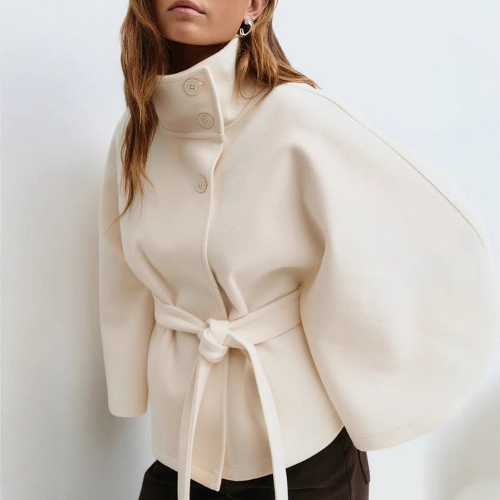 Edwina Elegant Belted Cape Coat with Stand Collar - image 4