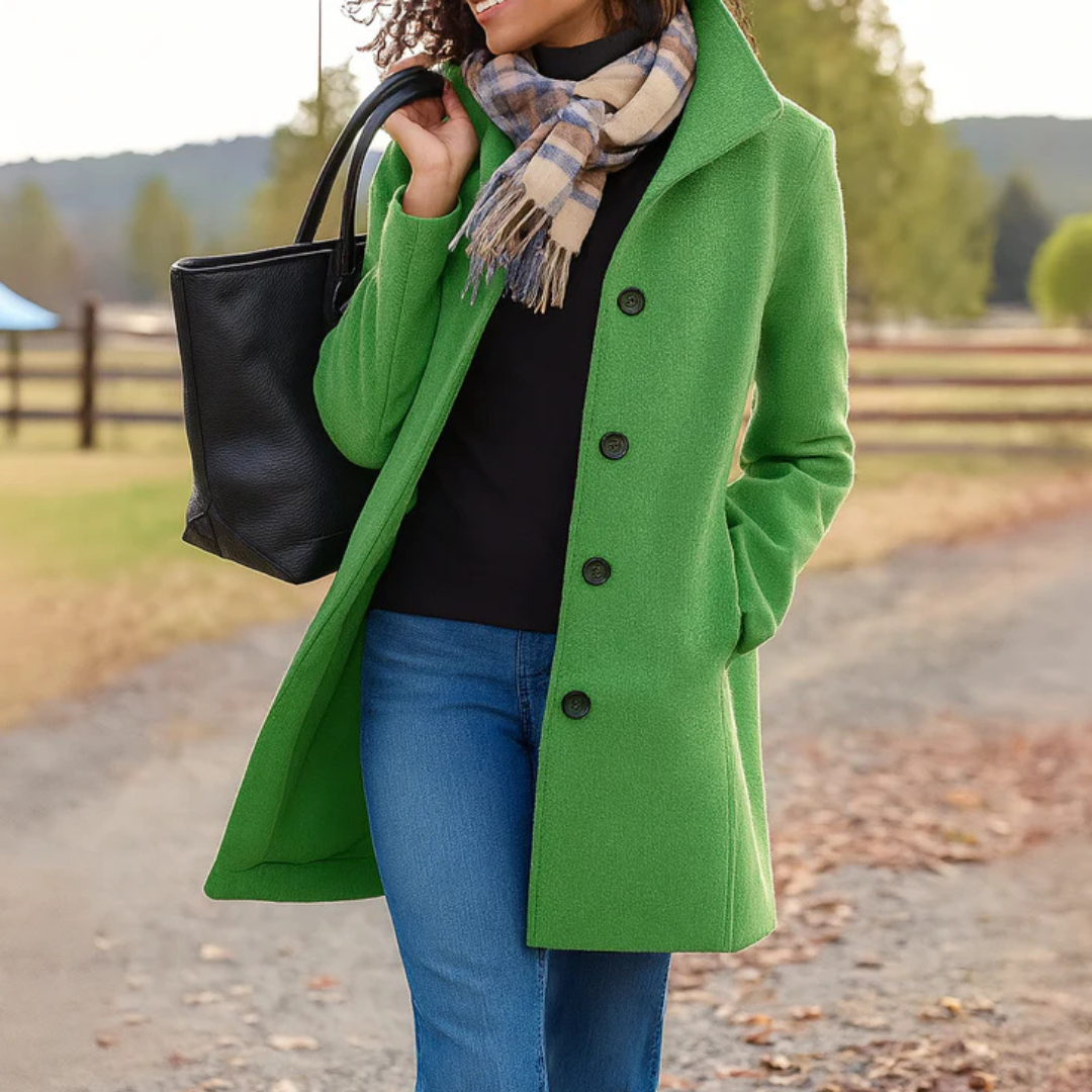 Rosalind mid length wool coat with high collar