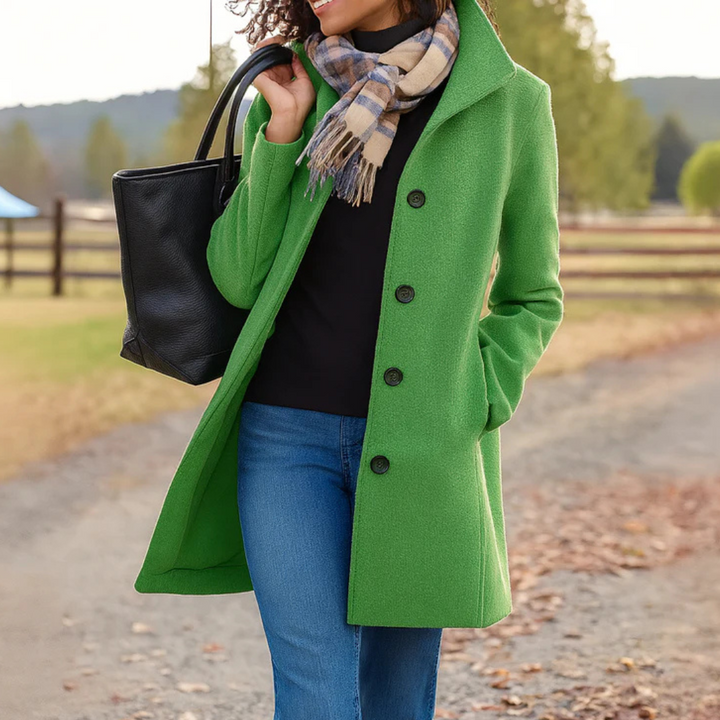 Rosalind mid length wool coat with high collar